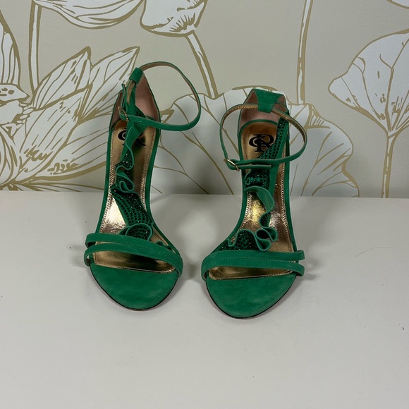 Cynthia Richard “Florence” Emerald Green Crystals Stiletto Heels Sandals -Size 8 - Picture 8 of 13